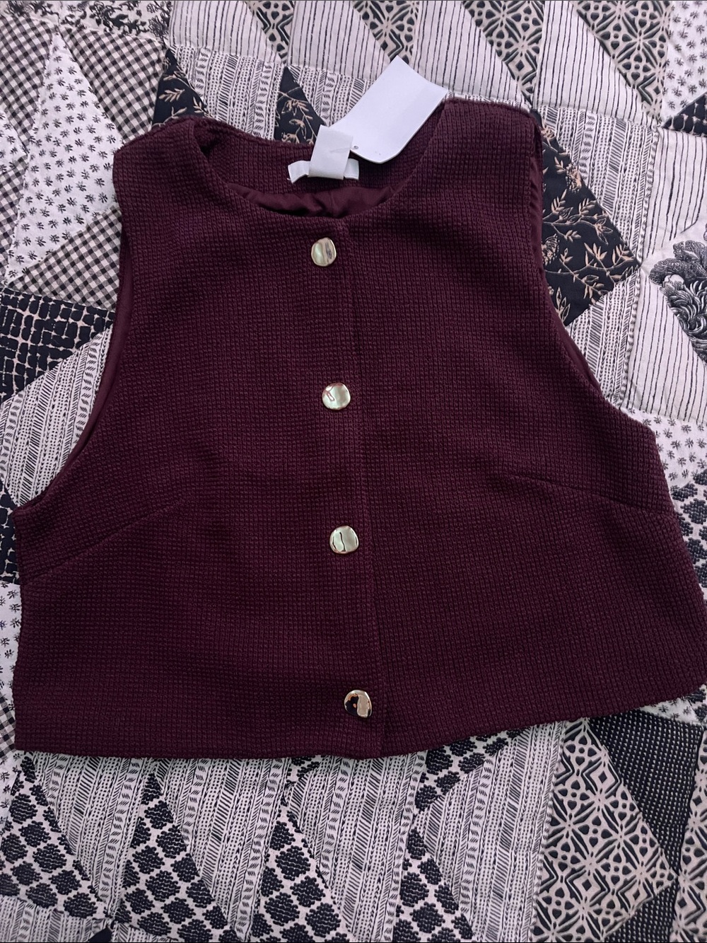 H&M Burgundy Knit Cropped Button Vest